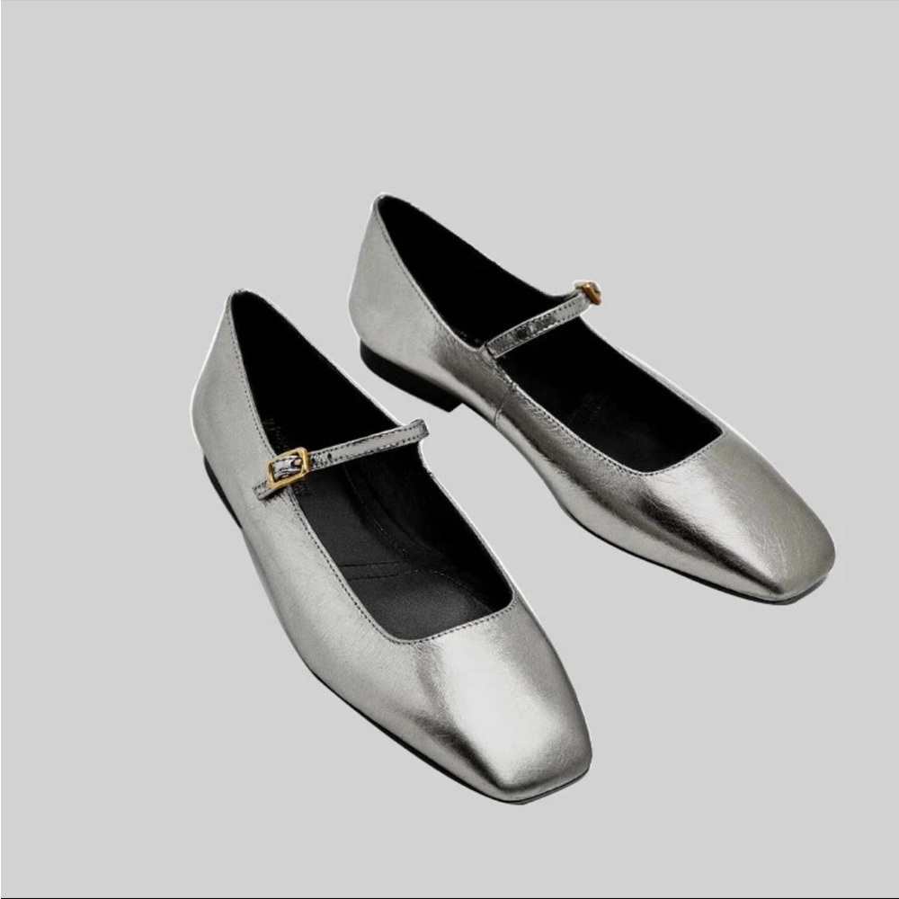 Massimo Dutti Silver Mary Jane Flats